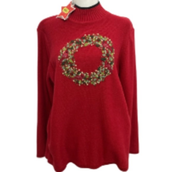 Merry ans Bright Sweaters - NWT Vintage Merry and Bright Red Christmas Sweater With Black Trim Size Large